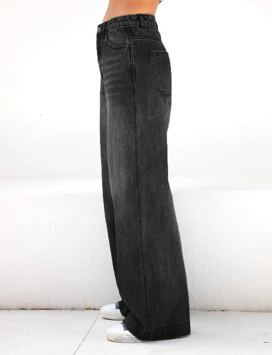EMMIOL Women's Wide Leg Jeans Distress Adjustable Waist Denim Pants Vintage Y2K Trousers