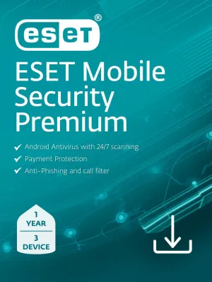 ESET Mobile Security Premium | Mobile Antivirus | 2025 Edition| 3 Device | 1 Year | Privacy | Payment Protection | Antiphishing | Adware Detector [Online Code]