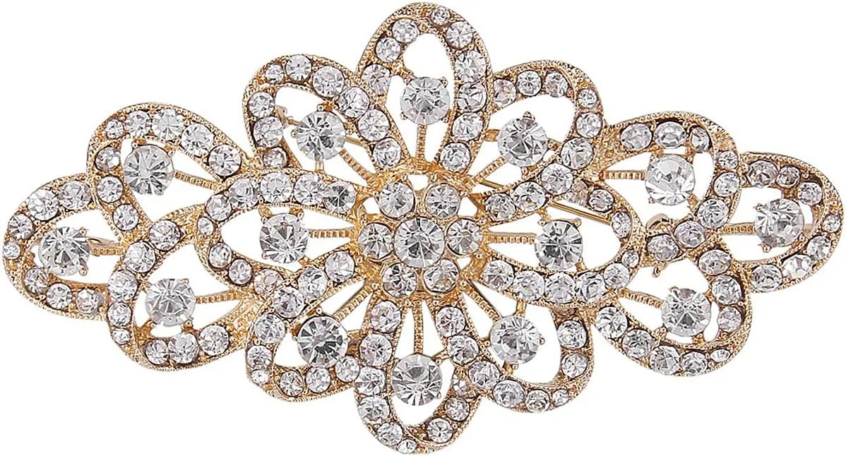 EVER FAITH 4 Inch Bridal Flower Ribbon Brooch Clear Austrian Crystal
