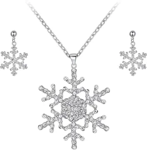EVER FAITH Austrian Crystal Snowflake Necklace Earrings Set