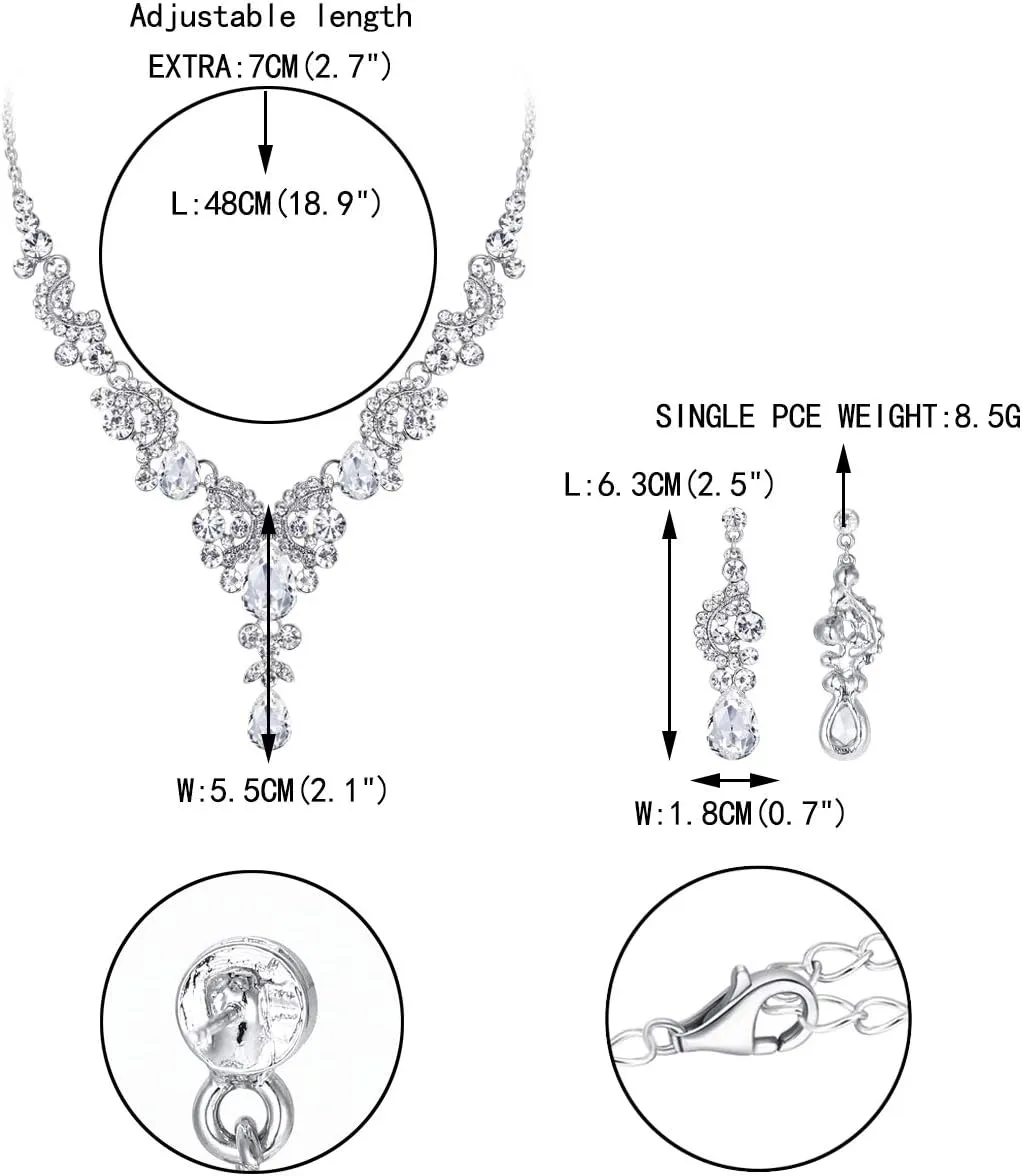 EVER FAITH Rhinestone Crystal Bridal Floral Wave Teardrop Necklace Earrings Set