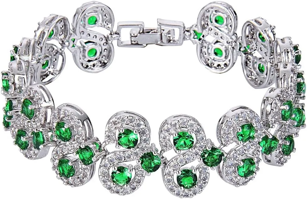 EVER FAITH Silver-Tone CZ Birthstone Vinstage Style Art Deco Roman Tennis Bracelet