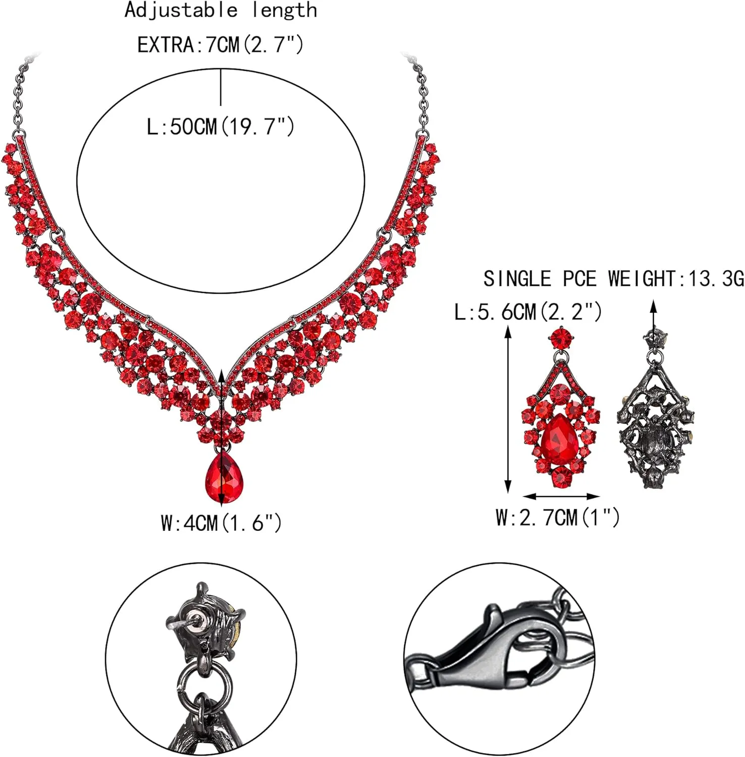 EVER FAITH Wedding Jewelry for Bride Austrian Crystal Elegant V-Shaped Teardrop Bridal Prom Statement Necklace Earrings Set for Women