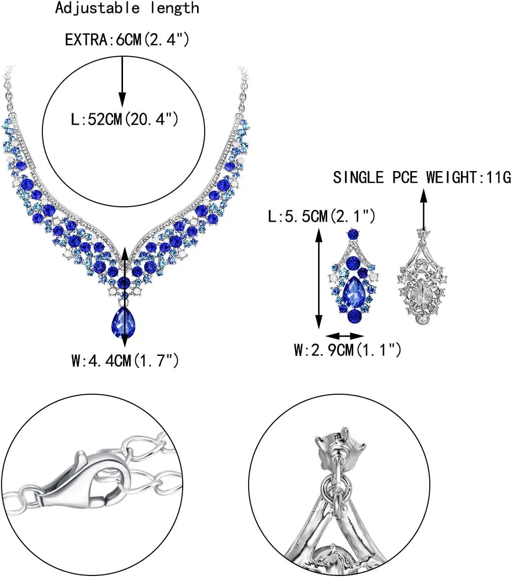 EVER FAITH Wedding Jewelry for Bride Austrian Crystal Elegant V-Shaped Teardrop Bridal Prom Statement Necklace Earrings Set for Women