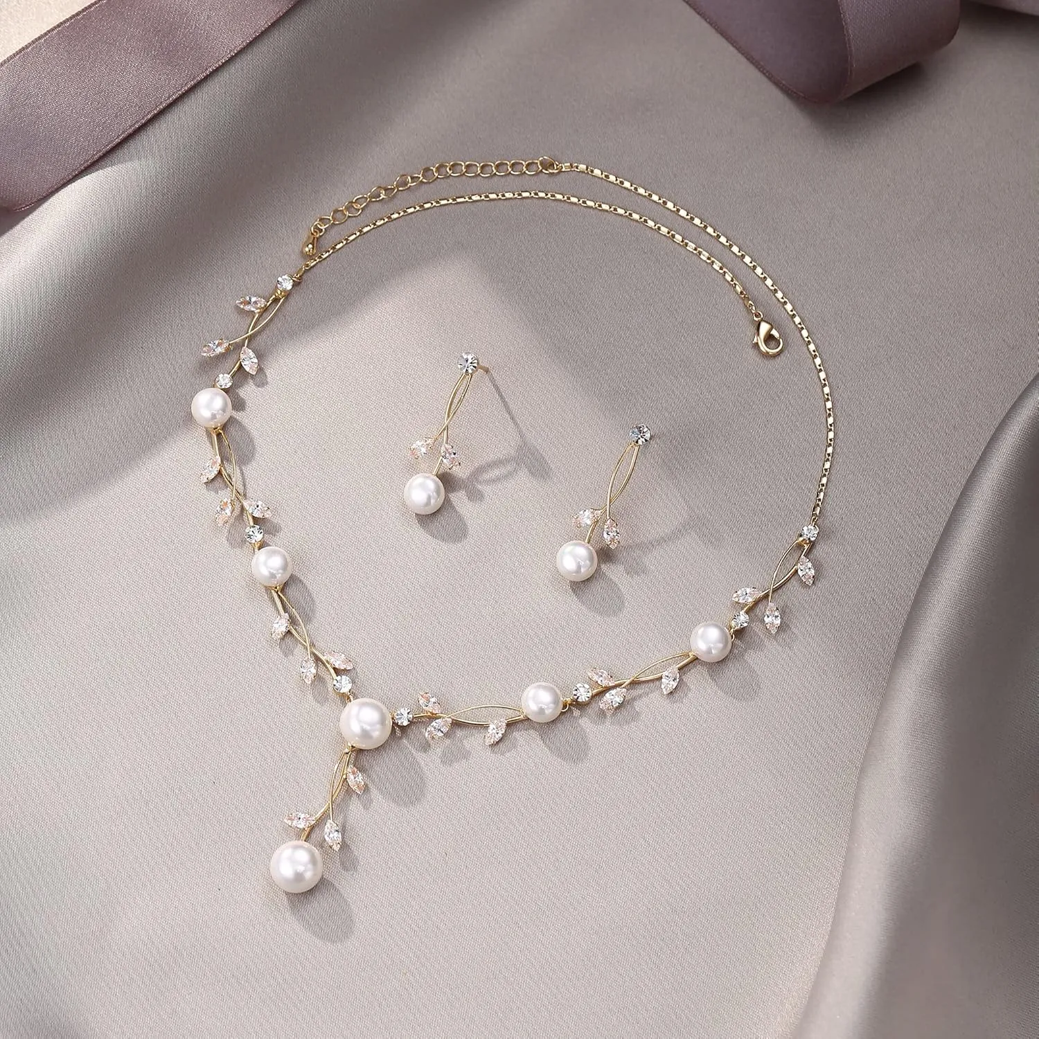EVER FAITH Wedding Pearl Jewelry for Bride CZ Crystal Simulated Pearls Floral Vine Filigree Bridal Necklace Earrings Set