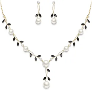 EVER FAITH Wedding Pearl Jewelry for Bride CZ Crystal Simulated Pearls Floral Vine Filigree Bridal Necklace Earrings Set