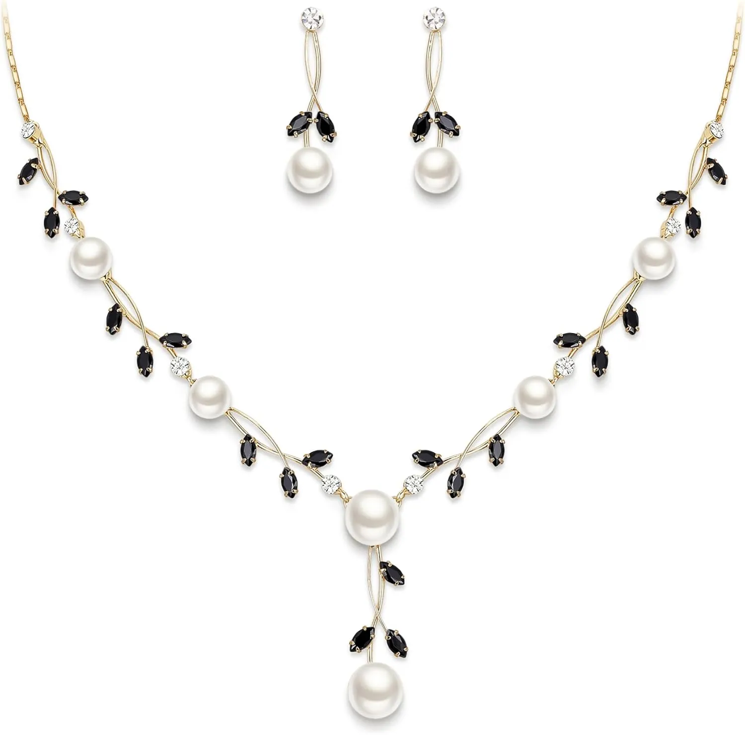 EVER FAITH Wedding Pearl Jewelry for Bride CZ Crystal Simulated Pearls Floral Vine Filigree Bridal Necklace Earrings Set