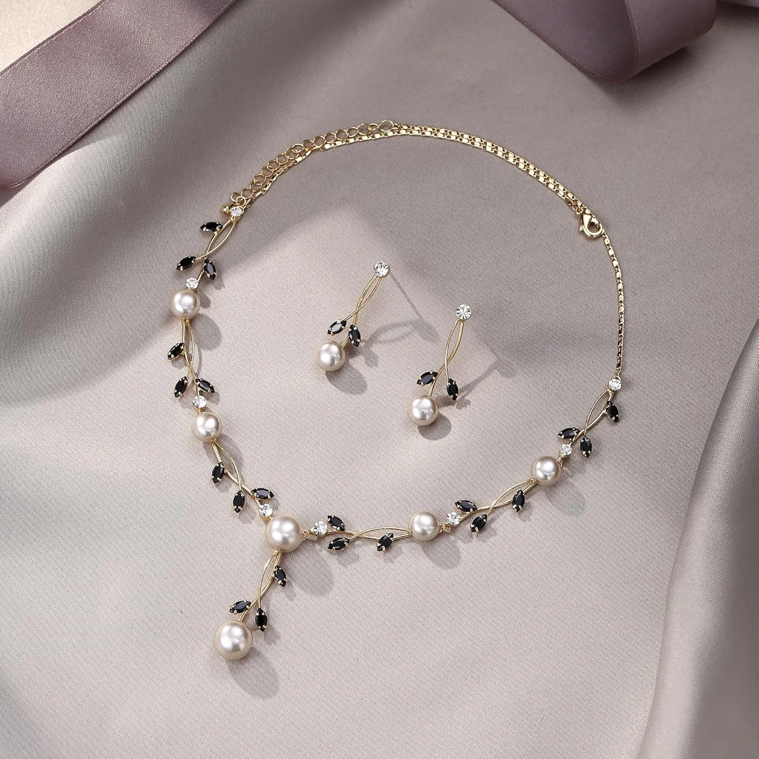 EVER FAITH Wedding Pearl Jewelry for Bride CZ Crystal Simulated Pearls Floral Vine Filigree Bridal Necklace Earrings Set