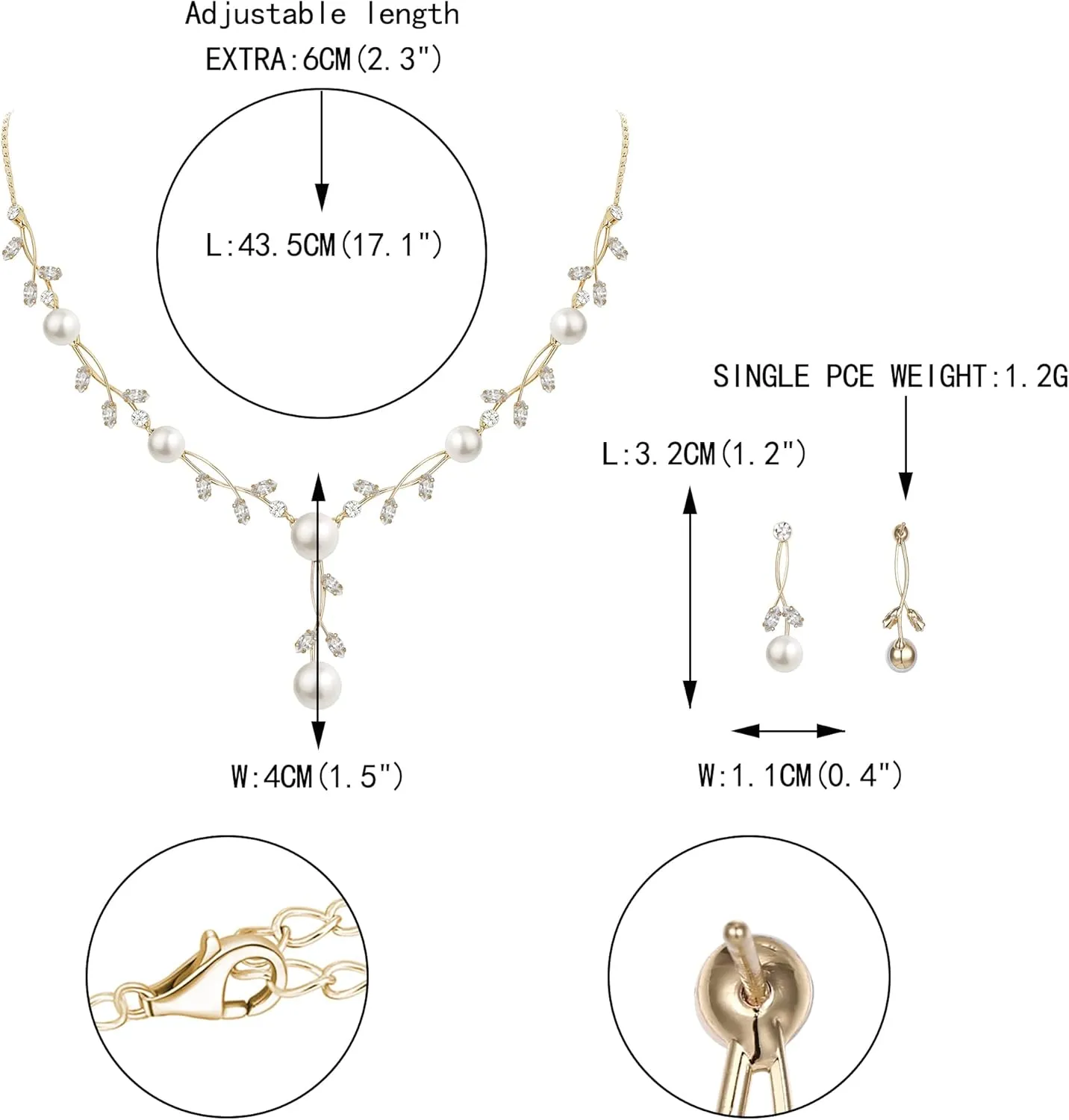 EVER FAITH Wedding Pearl Jewelry for Bride CZ Crystal Simulated Pearls Floral Vine Filigree Bridal Necklace Earrings Set