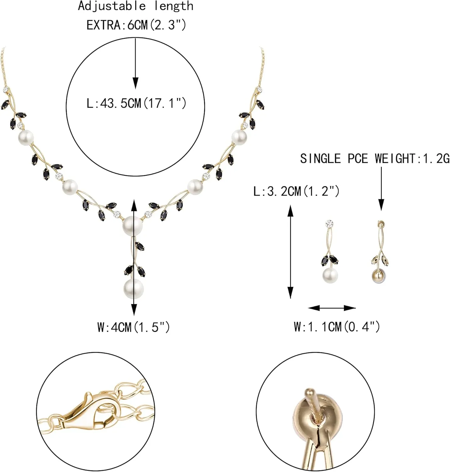 EVER FAITH Wedding Pearl Jewelry for Bride CZ Crystal Simulated Pearls Floral Vine Filigree Bridal Necklace Earrings Set
