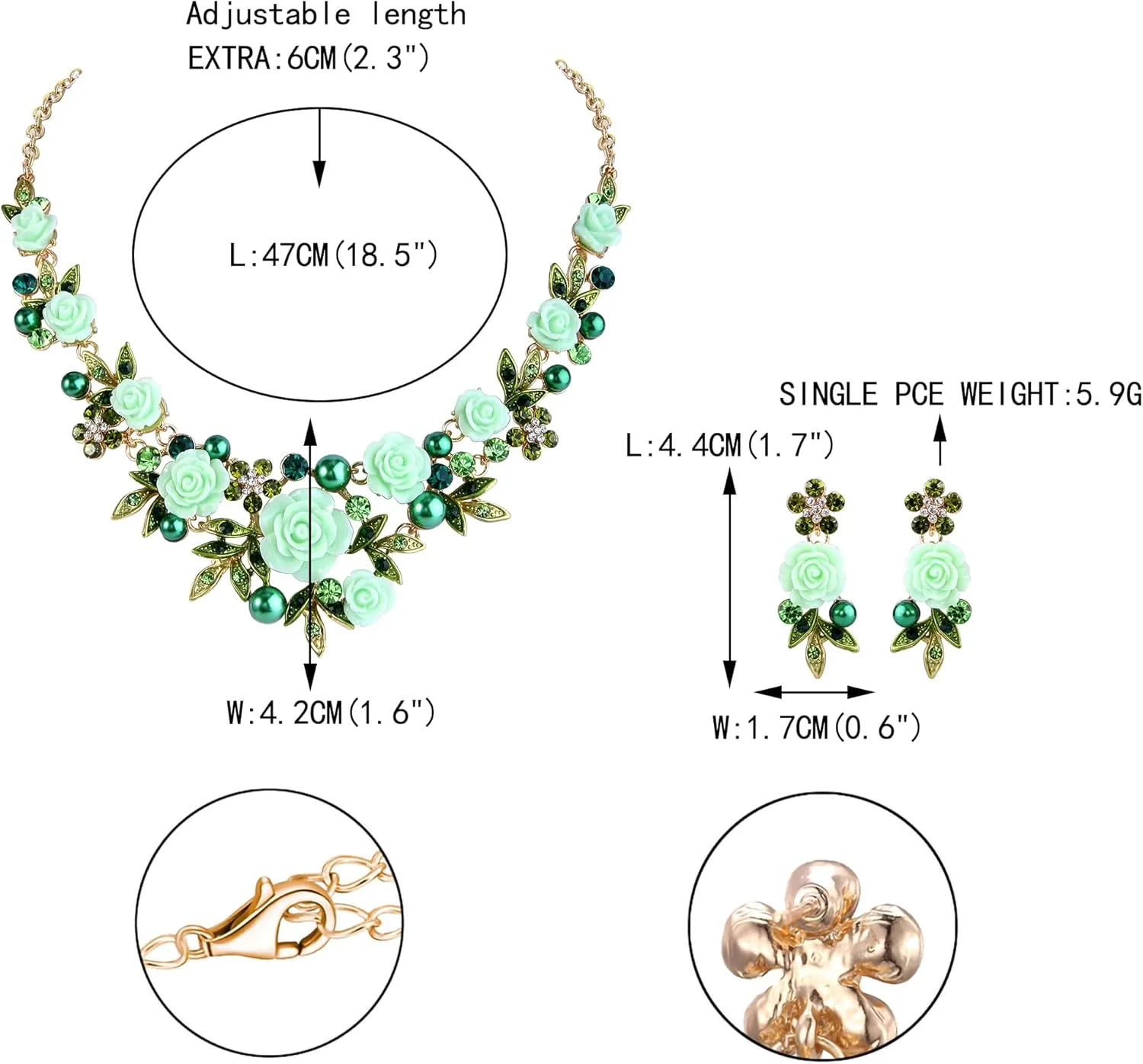 EVER FAITH Women's Austrian Crystal Simulated Pearl Rose Flower Leaf Necklace Pierced Earrings Set