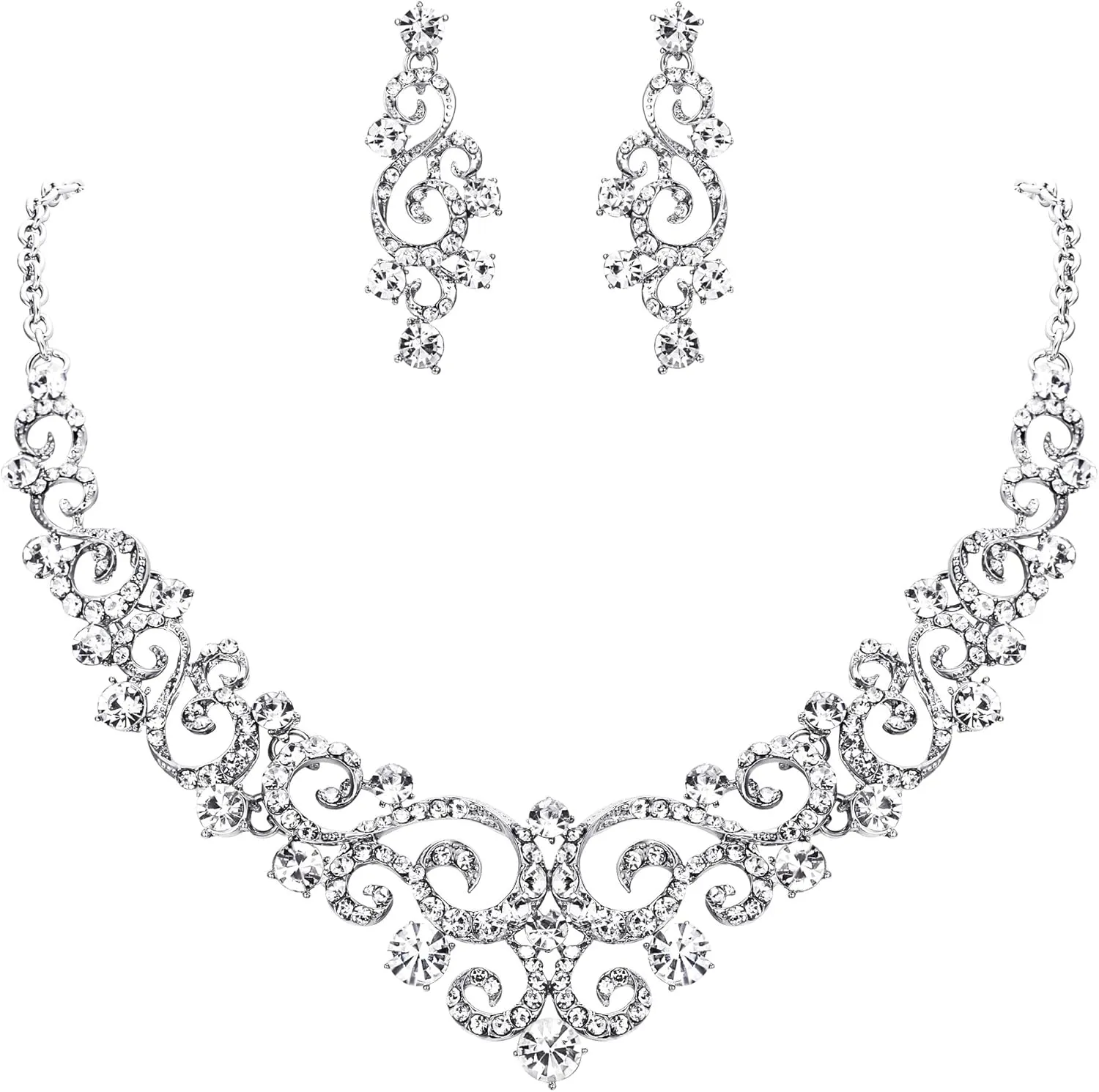 EVER FAITH Women's Crystal Gorgeous Floral Vine Bridal Necklace Earrings Set