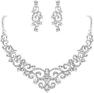 EVER FAITH Women's Crystal Gorgeous Floral Vine Bridal Necklace Earrings Set