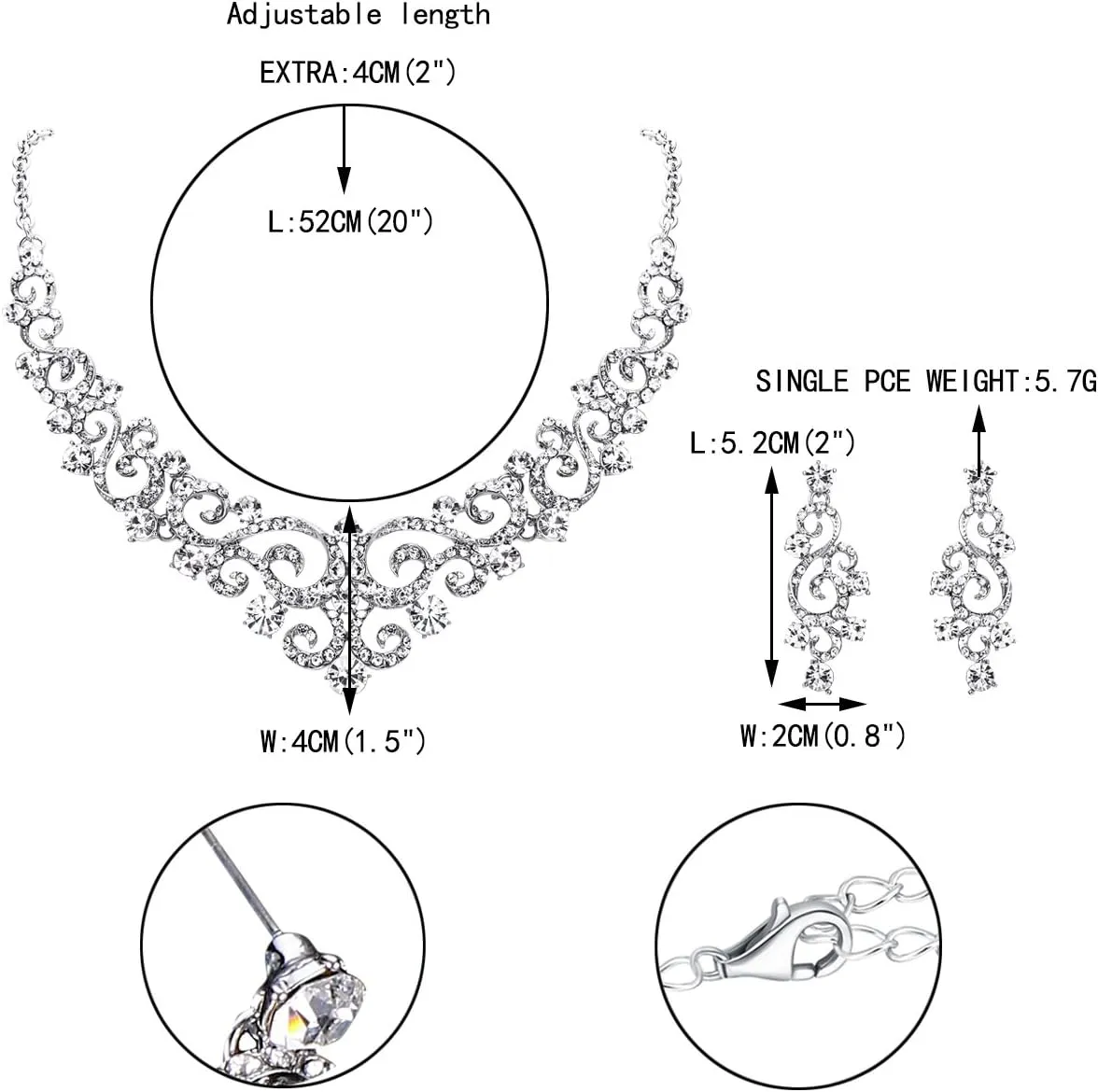 EVER FAITH Women's Crystal Gorgeous Floral Vine Bridal Necklace Earrings Set