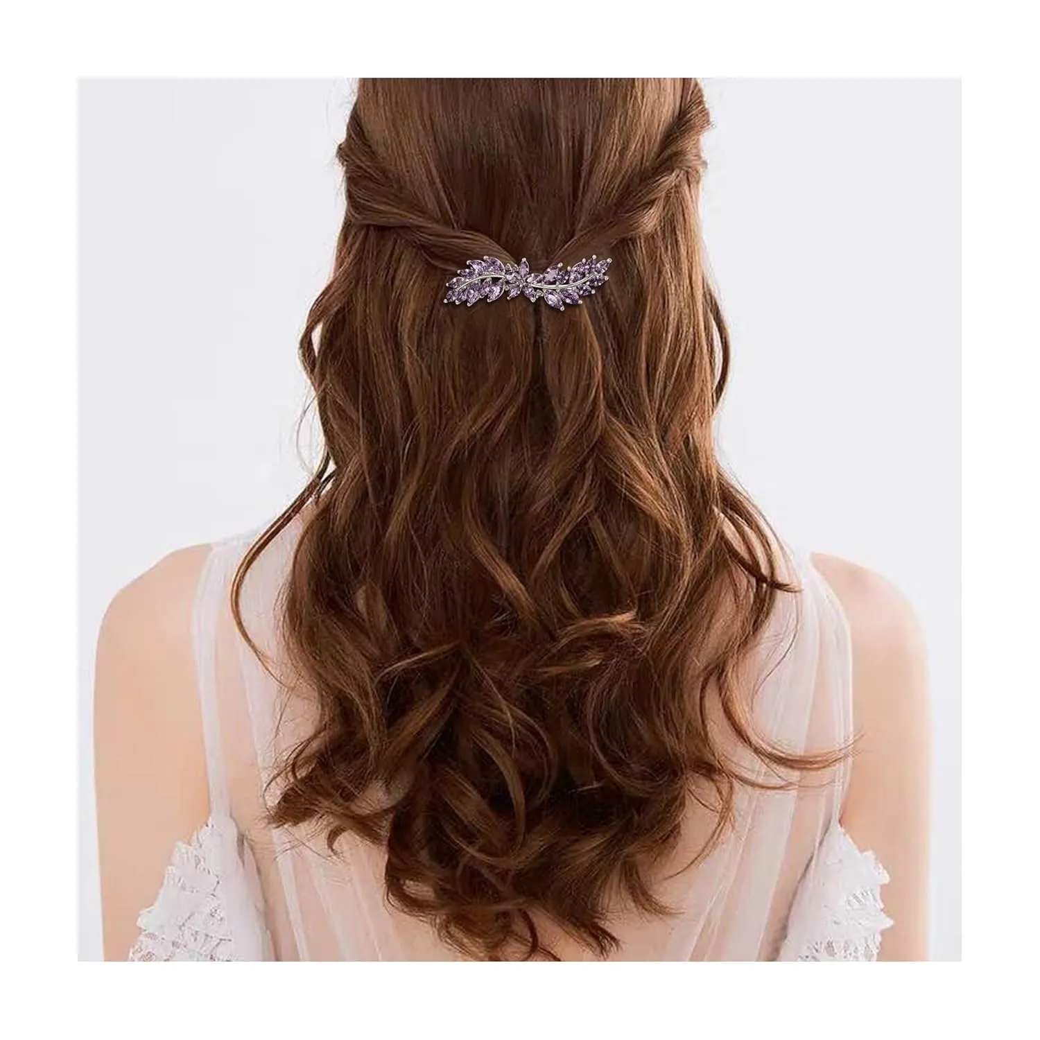 EVER FAITH Women's Marquise-Shaped CZ Barrettes Clips, Flower Leaf Cluster Hair Styling Tools Accessories for Party Purple Silver-Tone
