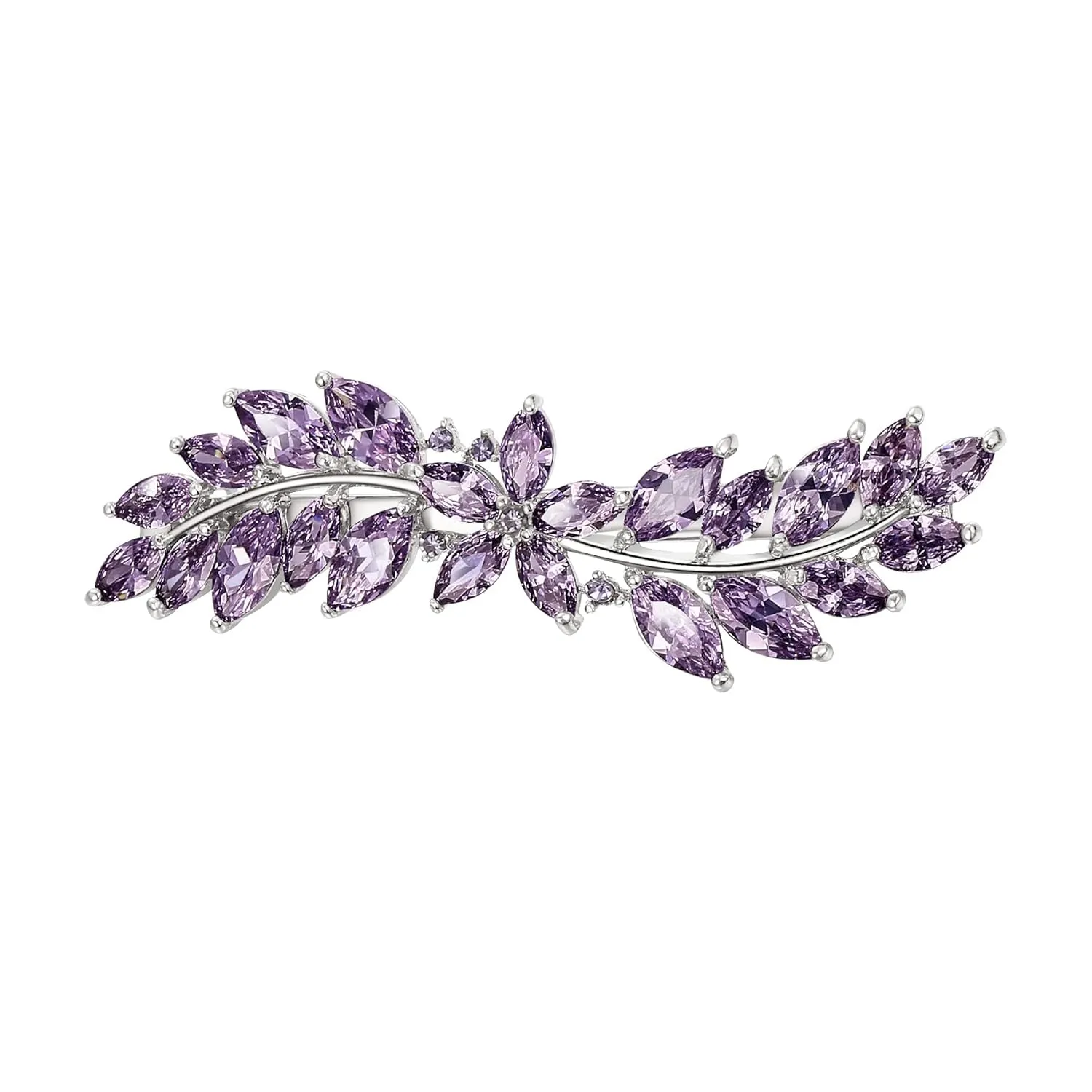 EVER FAITH Women's Marquise-Shaped CZ Barrettes Clips, Flower Leaf Cluster Hair Styling Tools Accessories for Party Purple Silver-Tone
