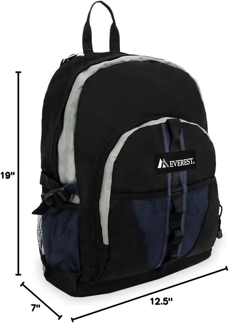 Everest Luggage Backpack with Dual Mesh Pocket, Navy/Gray/Black, Navy/Gray/Black, One Size