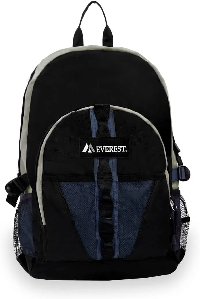 Everest Luggage Backpack with Dual Mesh Pocket, Navy/Gray/Black, Navy/Gray/Black, One Size