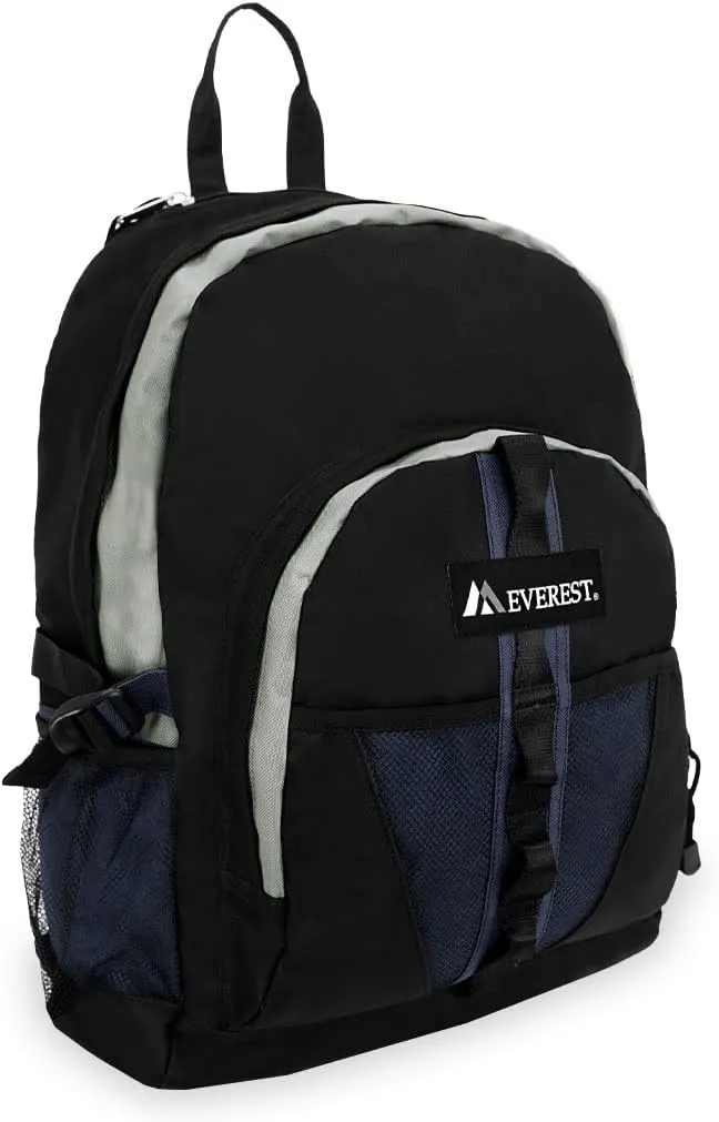 Everest Luggage Backpack with Dual Mesh Pocket, Navy/Gray/Black, Navy/Gray/Black, One Size