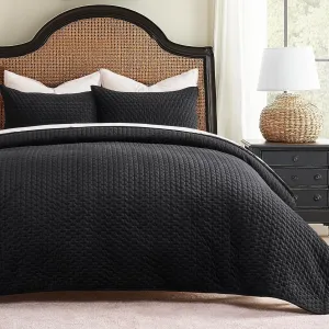 EVERGRACE Luxury Velvet Quilt Bedding Set King Size 3 Pieces with Pillow Shams, Soft Cross-Stitch Velvet Comforter Set, Lightweight Coverlet Bedspread for All Seasons, Black