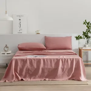 EVERLY Linen Queen Sheets Set, 100% Stonewashed French Linen Bed Sheets Deep Pocket Sheets, 4 Pieces (1 Flat Sheet, 1 Fitted Sheet, 2 Pillowcases) Natural Flax Bedding Set,Pink