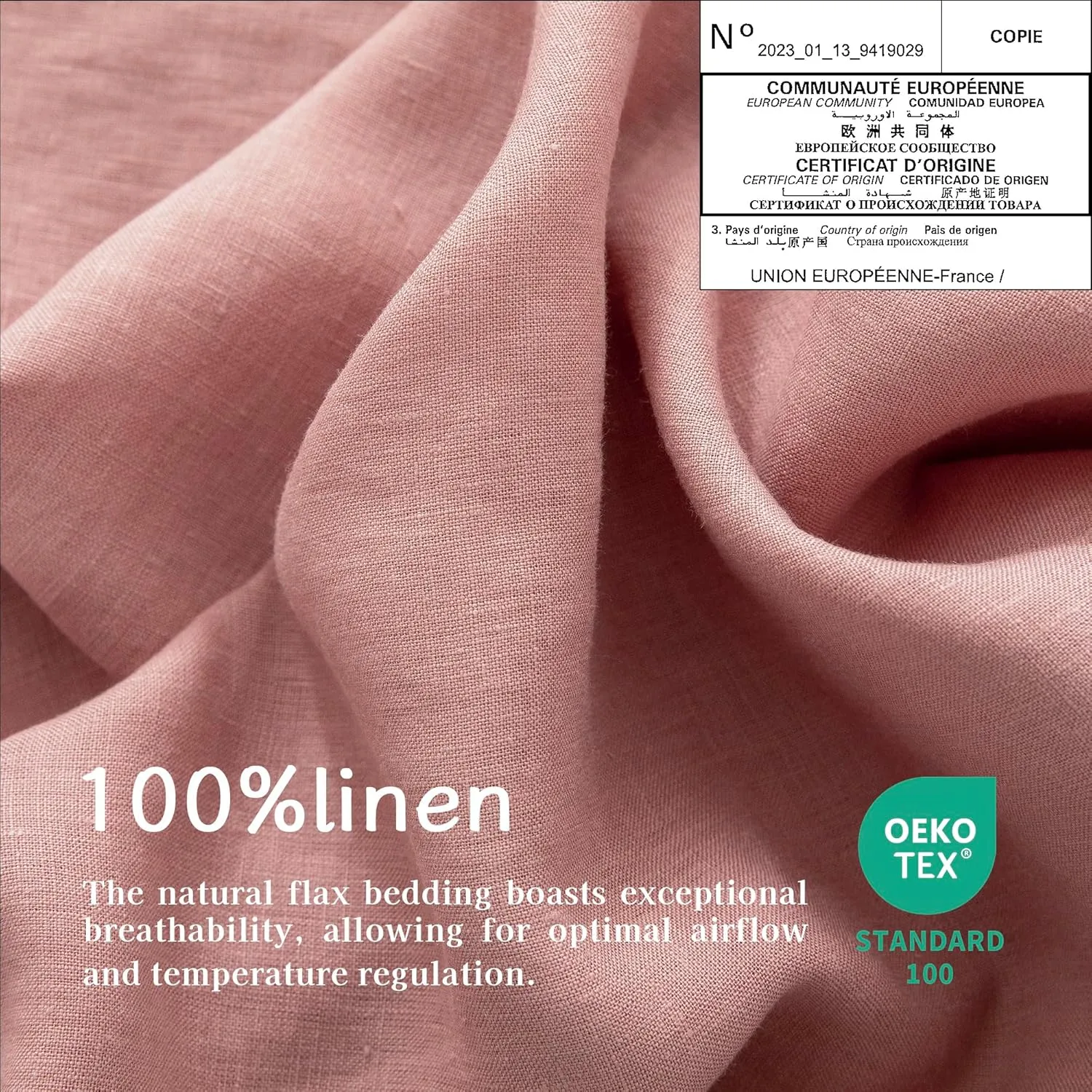 EVERLY Linen Queen Sheets Set, 100% Stonewashed French Linen Bed Sheets Deep Pocket Sheets, 4 Pieces (1 Flat Sheet, 1 Fitted Sheet, 2 Pillowcases) Natural Flax Bedding Set,Pink