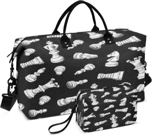Exnundod Travel Duffel Bags Sketch Chess Figures Pattern Sports Gym Bag Weekender Carry On Tote Overnight Luggage Bags for Women and Men