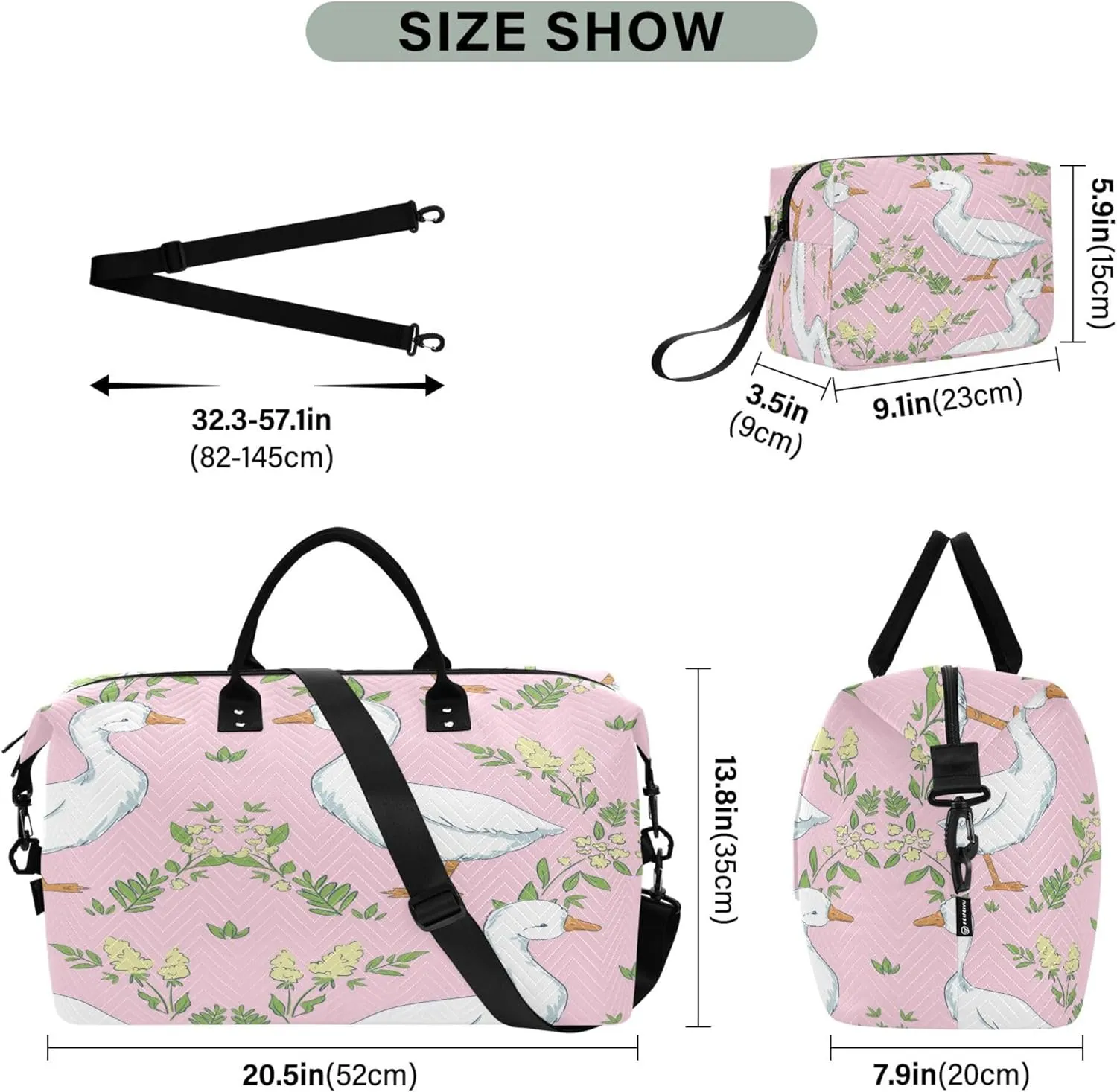 Exnundod Women Weekender Bags Cute Goose and Leaves Travel Duffel Bags Carry On Overnight Bag Large Hospital Tote Luggage