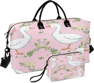 Exnundod Women Weekender Bags Cute Goose and Leaves Travel Duffel Bags Carry On Overnight Bag Large Hospital Tote Luggage