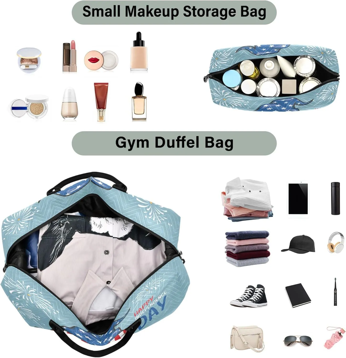 Exnundod Women Weekender Bags Patriotic Gnome with Fireworks Travel Duffel Bags Carry On Overnight Bag 4th July Large Hospital Tote Luggage