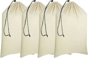 Extra Large Canvas Heavy Duty Laundry Bags - 4 Pack Natural Cotton, Multi Use Size 28''x 36''