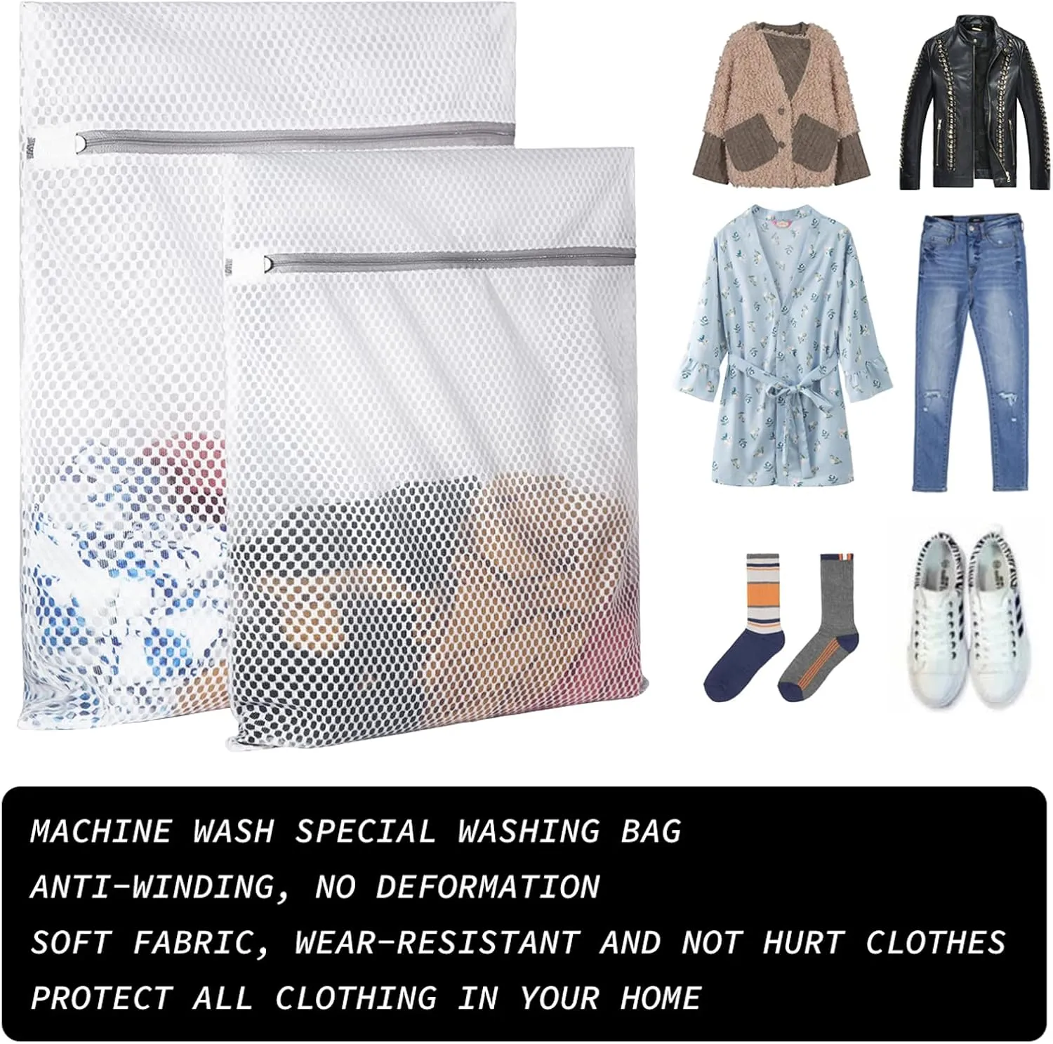 Extra Large Honeycomb Mesh Laundry Bag125gsm Net Fabric Durable and Reusable Delicate Wash Bag,Travel Organization Bag for Lingerie,Clothes,Jeans,Bath Towel,Sock (2Large, 3Medium)