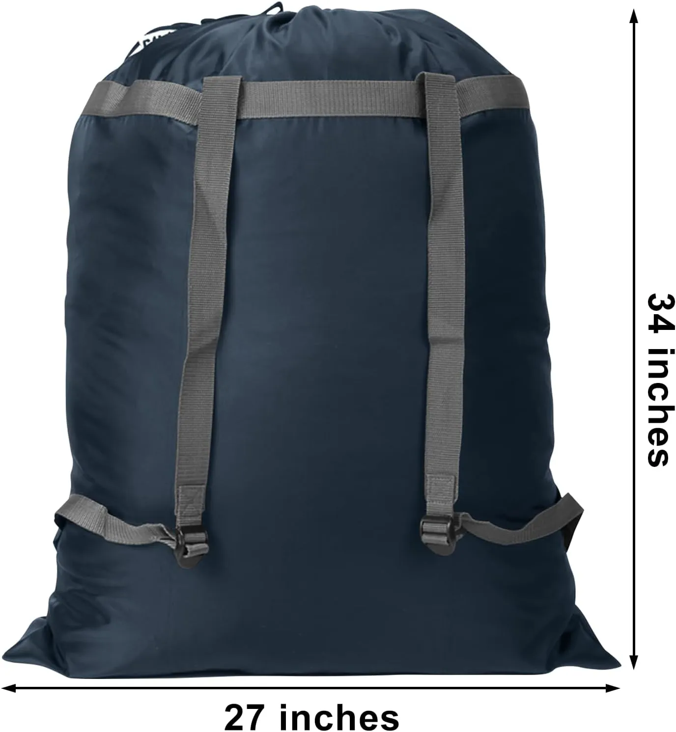 Extra Large Laundry Bag Backpack, 27” x 34”Sturdy Laundry Bag with Shoulder Straps Drawstring Closure Heavy Duty Foldable Backpack for College, Travel, Laundromat, Apartment (Navy | 2 Pack)