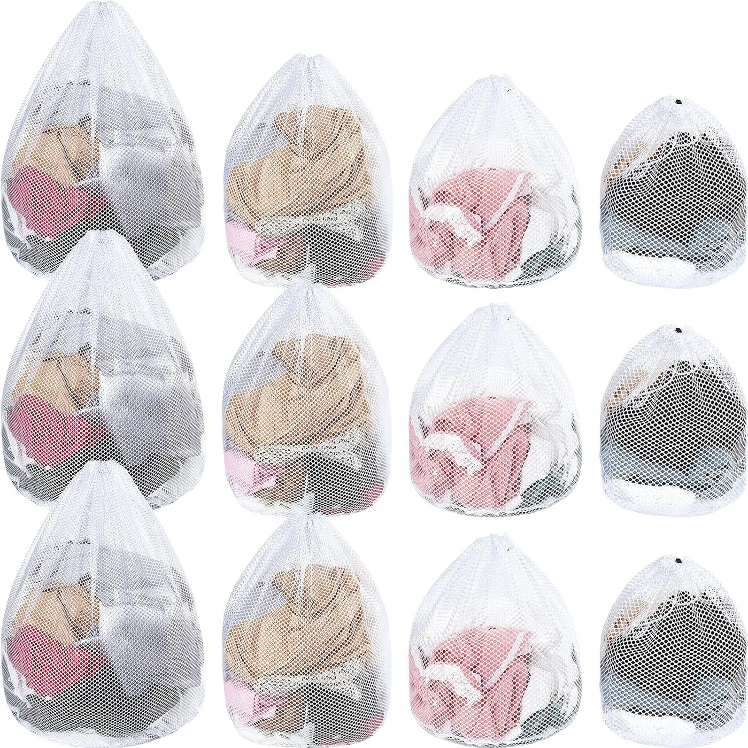 Fabbay 12 Pcs Mesh Laundry Bag with Drawstring White Heavy Duty Mesh Bag Machine Washable Sheet Drawstring Bag Net Wash Bag Laundry Washing Bag for Delicates College Dorm (Coarse Style)