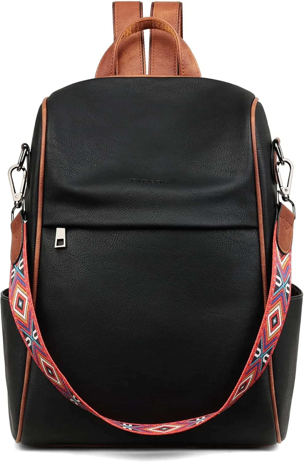 FADEON Anti Theft Backpack for Women Faux Leather Backpack Purse, Back Opening Small Backpack Fashion Work Bag Black Brown