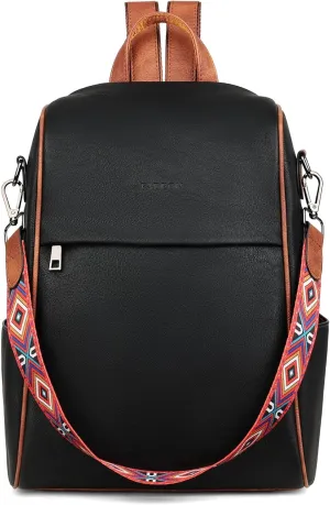 FADEON Anti Theft Backpack for Women Faux Leather Backpack Purse, Back Opening Small Backpack Fashion Work Bag Black Brown