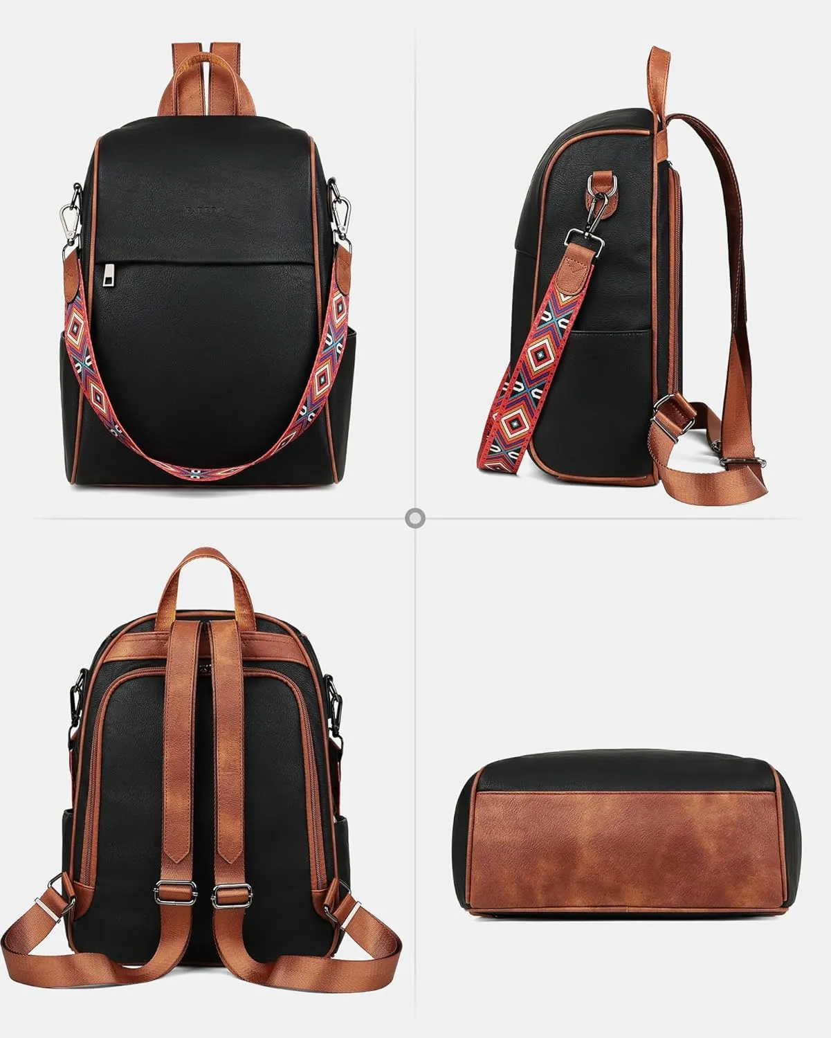 FADEON Anti Theft Backpack for Women Faux Leather Backpack Purse, Back Opening Small Backpack Fashion Work Bag Black Brown