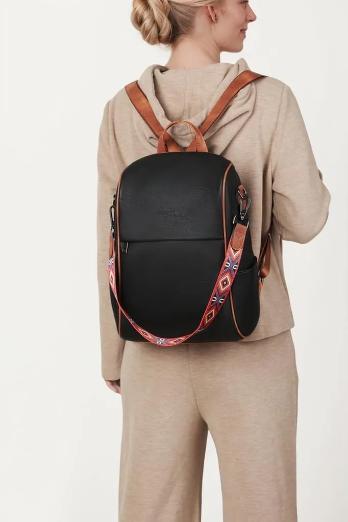 FADEON Anti Theft Backpack for Women Faux Leather Backpack Purse, Back Opening Small Backpack Fashion Work Bag Black Brown