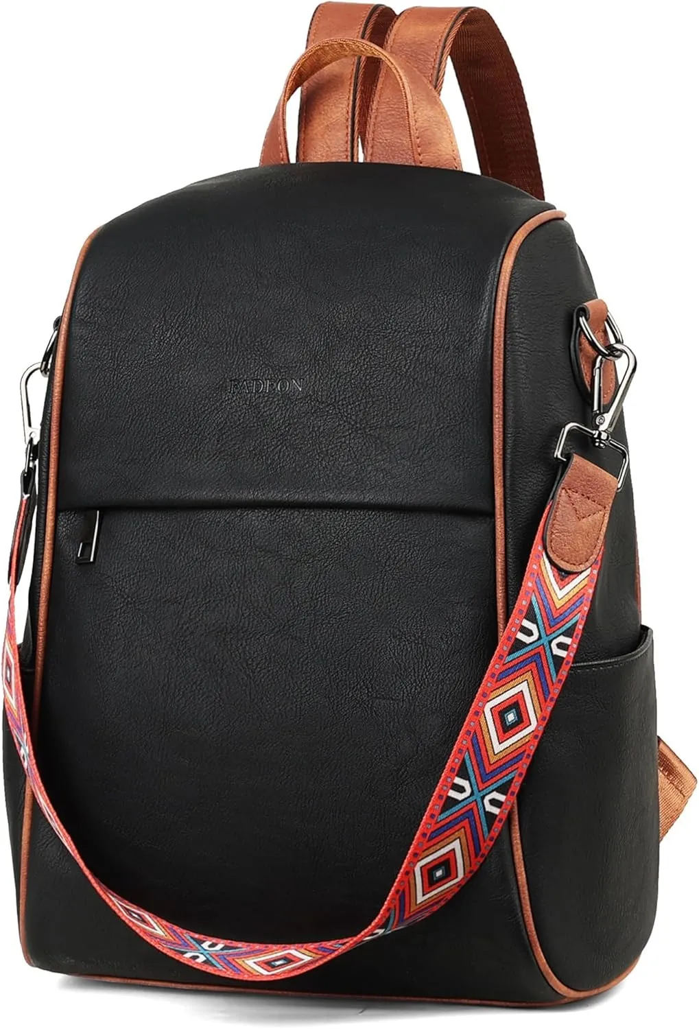 FADEON Anti Theft Backpack for Women Faux Leather Backpack Purse, Back Opening Small Backpack Fashion Work Bag Black Brown