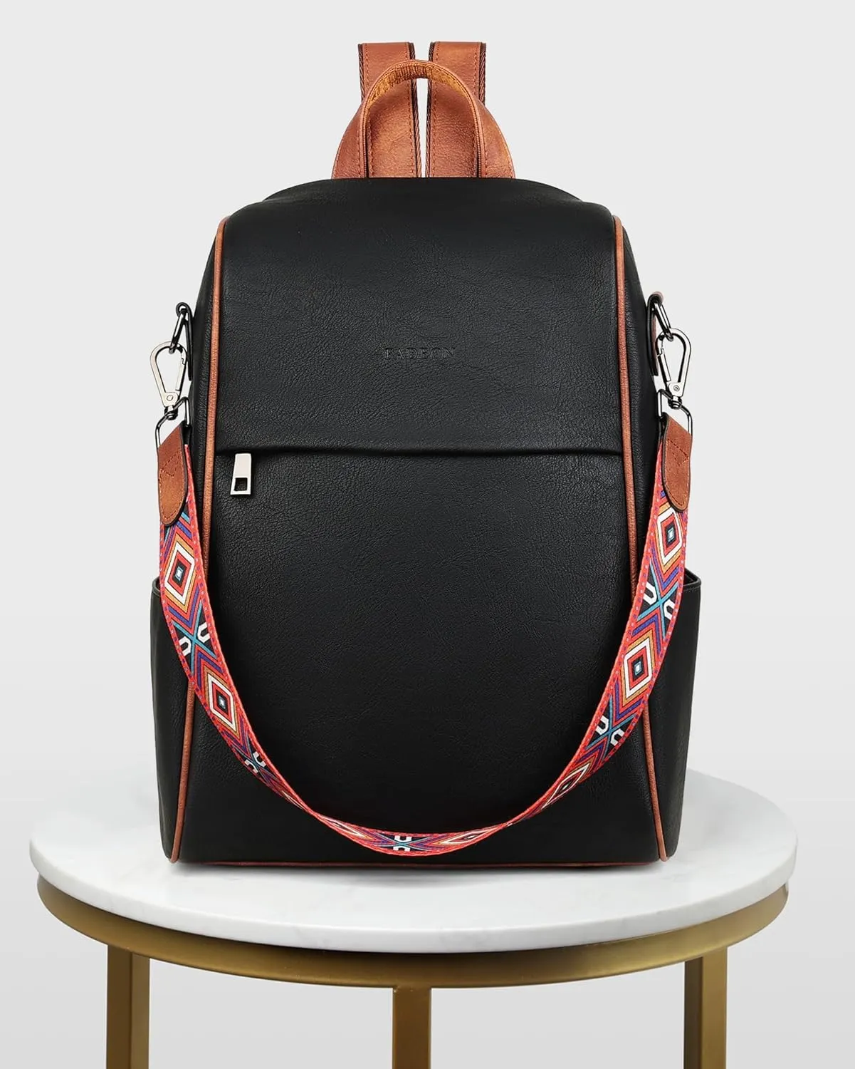 FADEON Anti Theft Backpack for Women Faux Leather Backpack Purse, Back Opening Small Backpack Fashion Work Bag Black Brown