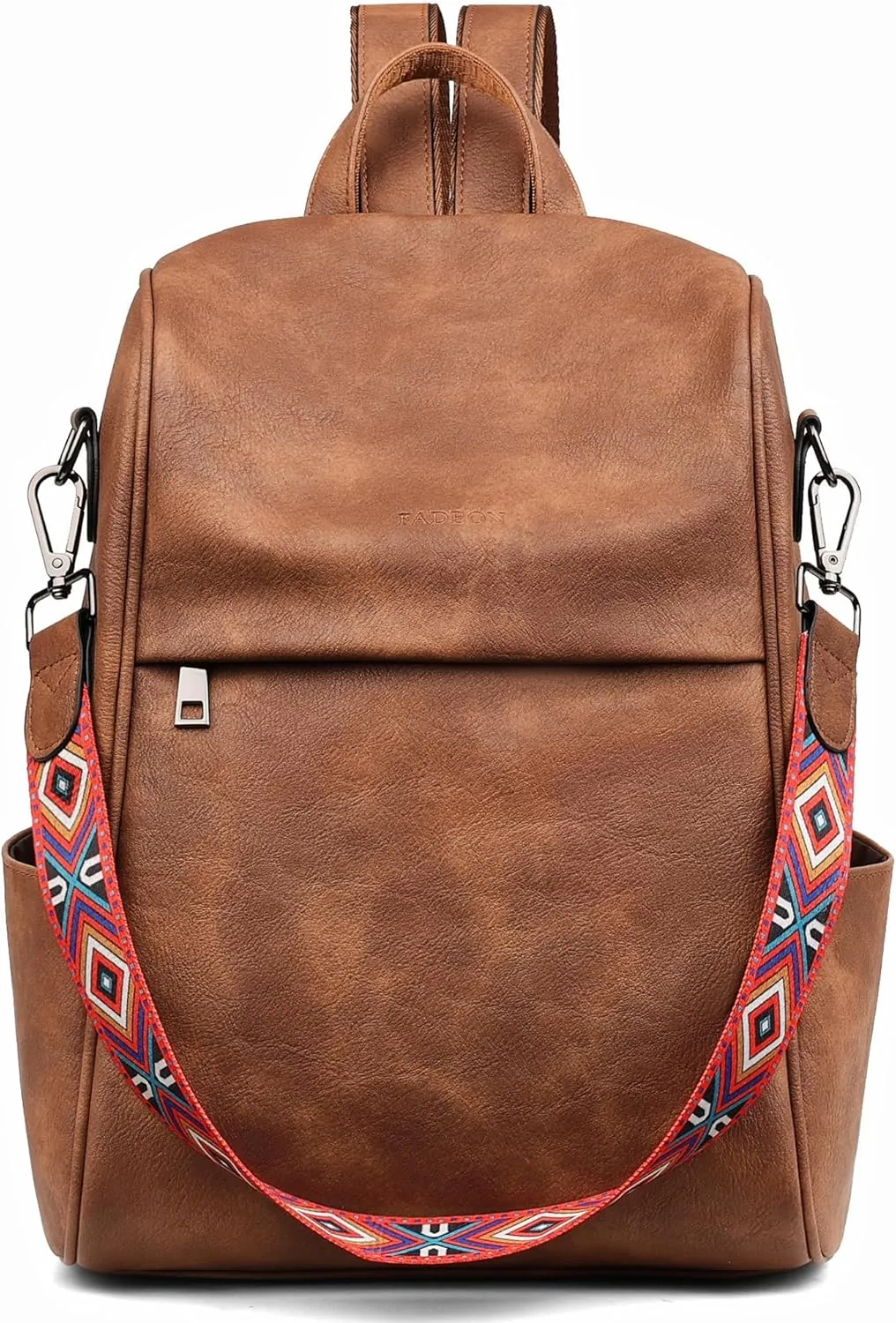 FADEON Anti Theft Backpack for Women Faux Leather Backpack Purse, Back Opening Small Backpack Fashion Work Bag Brown