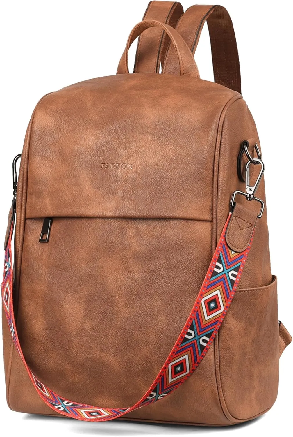 FADEON Anti Theft Backpack for Women Faux Leather Backpack Purse, Back Opening Small Backpack Fashion Work Bag Brown