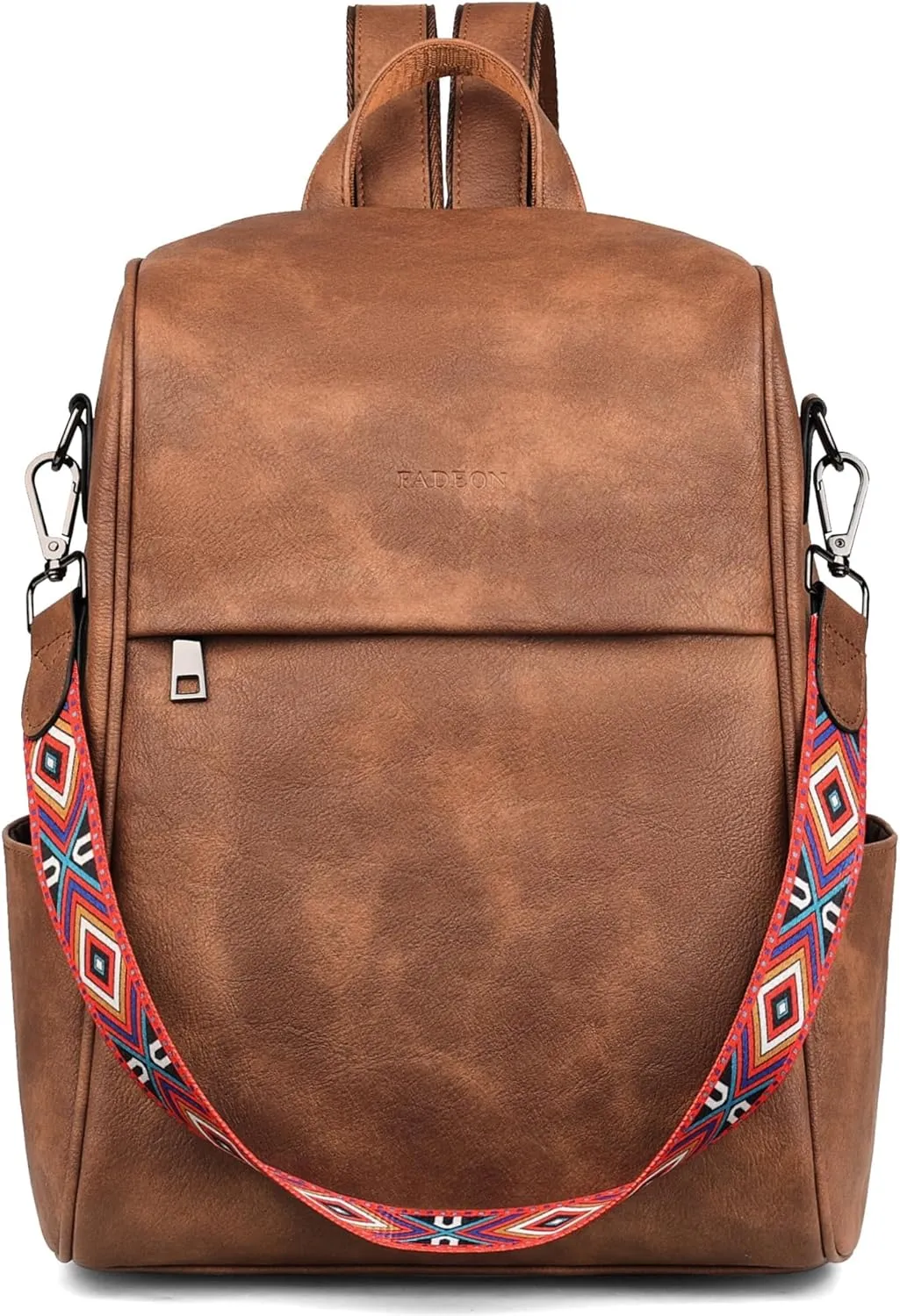 FADEON Anti Theft Backpack for Women Faux Leather Backpack Purse, Back Opening Small Backpack Fashion Work Bag Brown