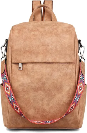 FADEON Anti Theft Backpack for Women Faux Leather Backpack Purse, Back Opening Small Backpack Fashion Work Bag Suede Brown