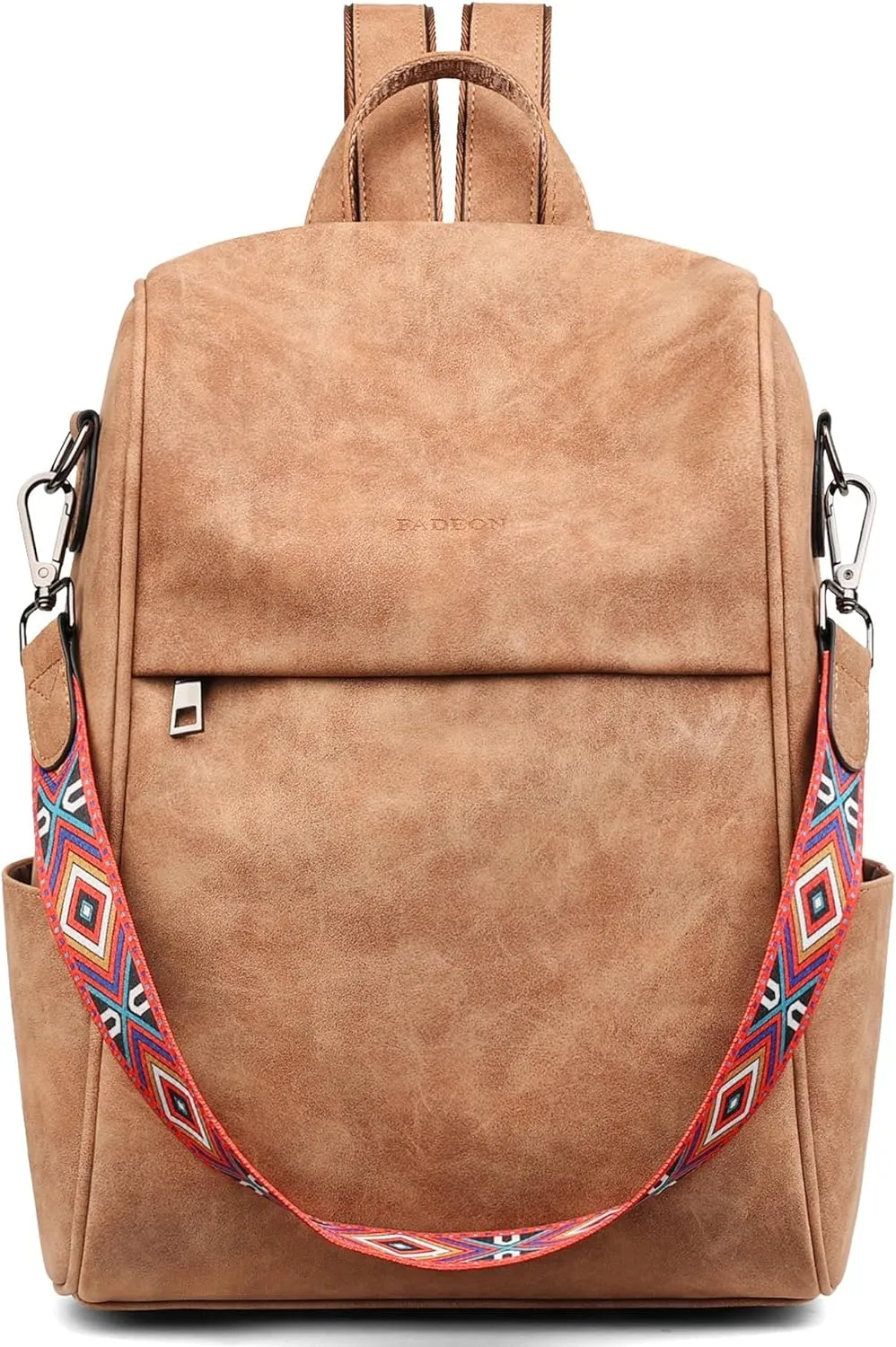 FADEON Anti Theft Backpack for Women Faux Leather Backpack Purse, Back Opening Small Backpack Fashion Work Bag Suede Brown