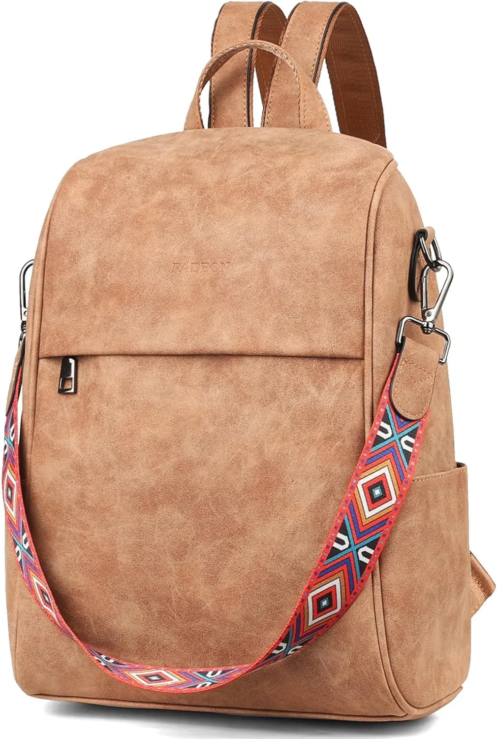 FADEON Anti Theft Backpack for Women Faux Leather Backpack Purse, Back Opening Small Backpack Fashion Work Bag Suede Brown