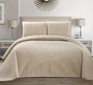 Fancy Collection Embossed Coverlet Bedspread Over Size Set Solid # Austin (Beige/Khaki, King/California King)