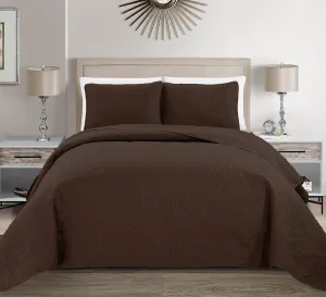 Fancy Collection Embossed Coverlet Bedspread Over Size Set Solid # Austin (Coffee/Dark Brown, King/California King)