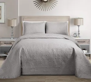 Fancy Collection Embossed Coverlet Bedspread Over Size Set Solid # Austin (Silver, King/California King)