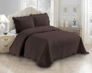 Fancy Linen 3pc Embossed Coverlet Bedspread Set Oversized Bed Cover Solid Floral Daisy Pattern New # Allis (King/California King, Coffee)